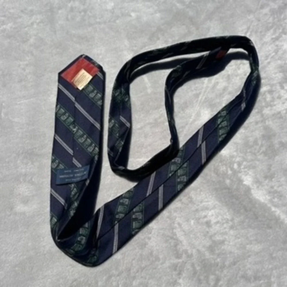 Vintage Smithsonian Navy Blue Circuit Board Tech Silk Blend Necktie Stripe